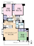 3LDK＋WIC、専有面積74.46平米、バルコニー面積10.5平米