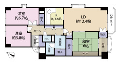 3LDK、専有面積（壁芯）85.48平米、バルコニー面積4.28平米