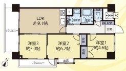 3LDKの南西向き2階部分角住戸。