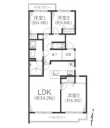 3LDK、価格1,580万円、専有面積74.50平米、バルコニー面積11.47平米。