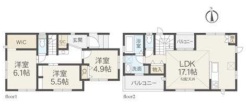 全室南向きで陽当たり良好な間取り。
