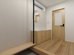 玄関には靴の脱ぎは気に便利なベンチ付き♪