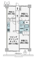 3LDK、専有面積66.88平米、バルコニー面積8.50平米