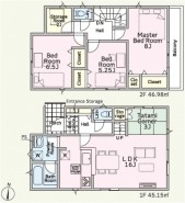 ファミリータイプの３LDK
リビングには、小休憩で使える畳コーナーもあります。