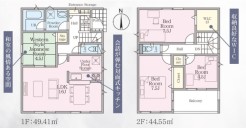 ファミリータイプの４LDK
■耐震 ＋ 制震の家、QUIE（クワイエ）
当社の2階建分譲住宅は、建築基準法で定められた壁量の1.5倍に達する十分な性能を誇っています。さらにその耐久性を上げるために、共同開発による制震装置(SAFE365)を完成。