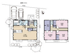 3LDK+WIC、敷地面積123.11平米、建物面積99.36平米、駐車スペースは並列2台可能