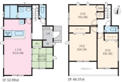 南道路のカースペース並列2台可能
間取は、ファミリータイプの4LDKです。