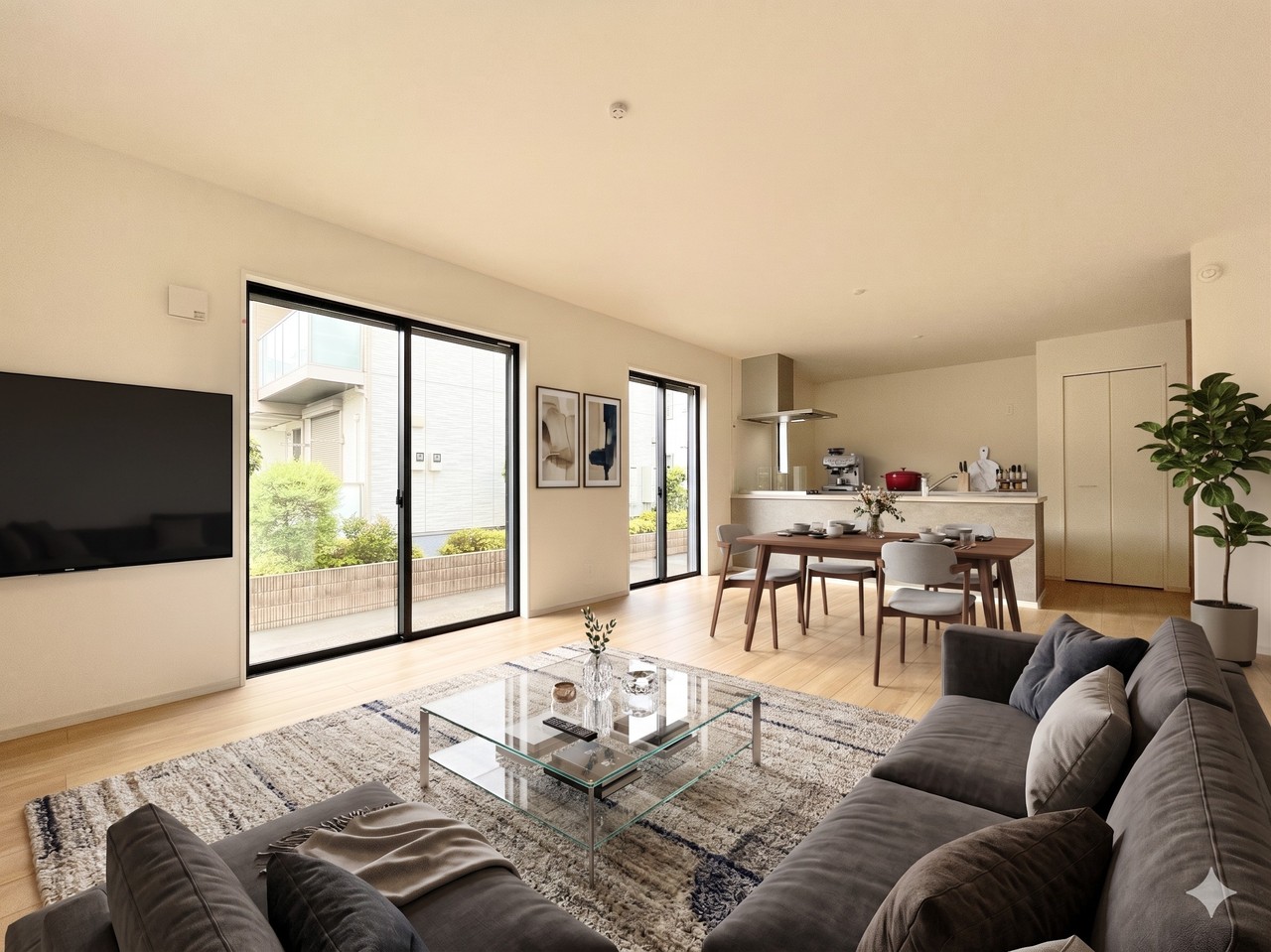 ＬＤＫ22帖以上の開放感ある広々としたリビングでは、家族団らんの時間をゆったりお過ごしいただけます。