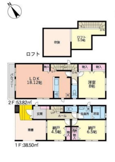 2号棟 1ＬＤＫ＋2Ｓ＋ロフト付き間取り